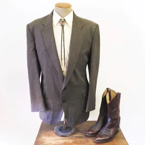 1960s Circle S Western Men's Suit Jacket / Blazer Vintage Brown & Gray Polyester Cowboy Style Sport Coat - Size 46 (XL)
