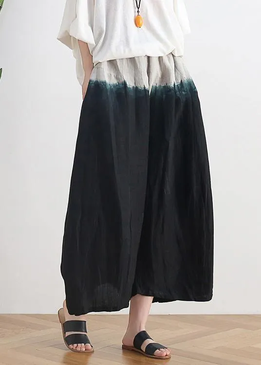 2021 summer new women's plus size loose cotton and linen black gradient color nine-point wide-leg pants