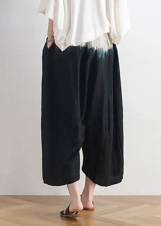 2021 summer new women's plus size loose cotton and linen black gradient color nine-point wide-leg pants