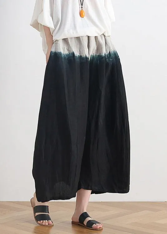 2021 summer new women's plus size loose cotton and linen black gradient color nine-point wide-leg pants