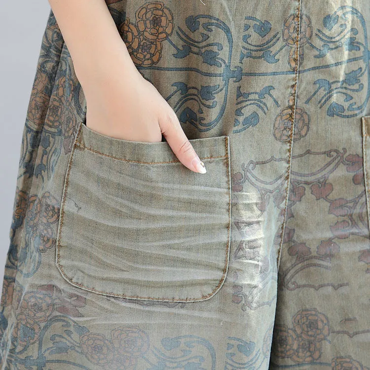 2021 summer prints cotton pants vintage plus size jumpsuit pants