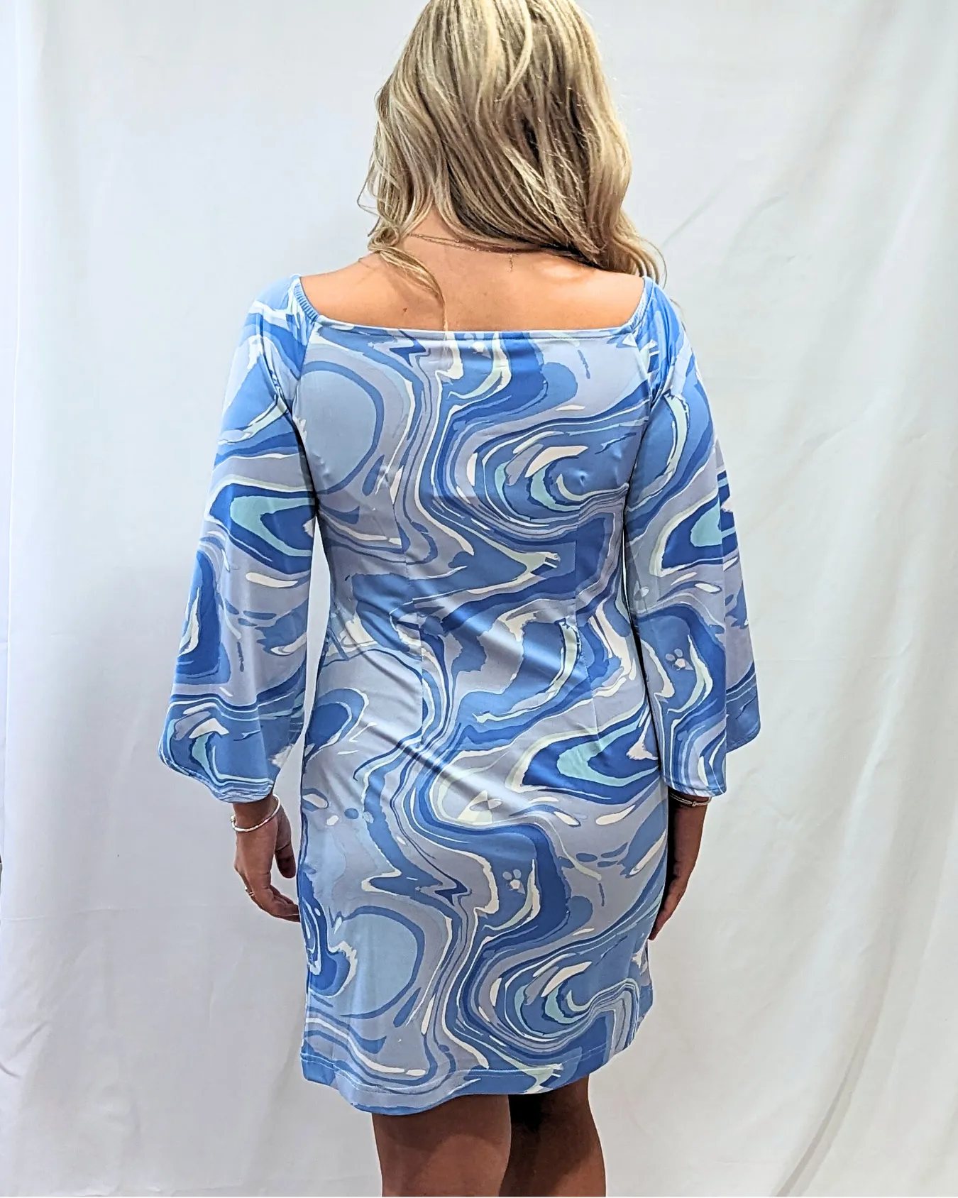 3/4 Sleeve Ashby Dress - Blue Marble