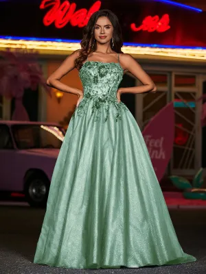 A Line Corset Bodice Tulle Ball Gown Dusty Sage