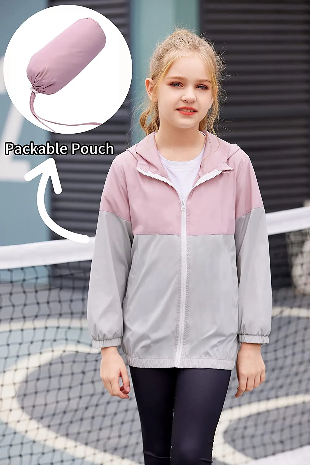 Arshiner Boys Girls Hooded Rain Jackets Waterproof Rain coats Packable Windbreaker for Kids Lightweight Jackets