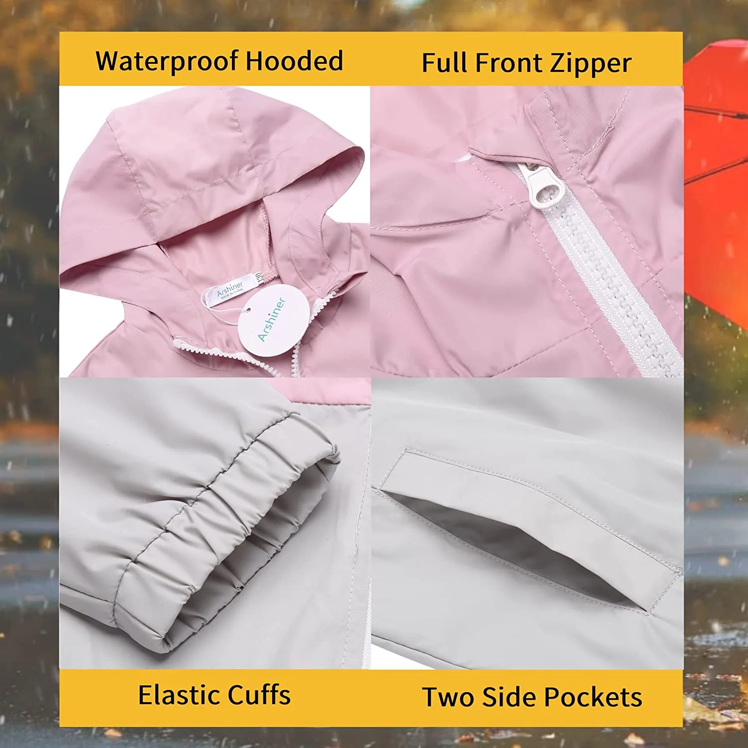 Arshiner Boys Girls Hooded Rain Jackets Waterproof Rain coats Packable Windbreaker for Kids Lightweight Jackets