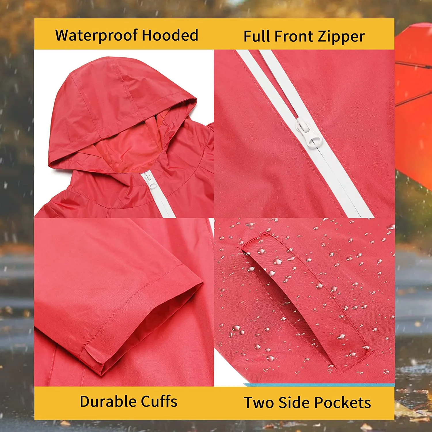 Arshiner Boys Girls Hooded Rain Jackets Waterproof Rain coats Packable Windbreaker for Kids Lightweight Jackets