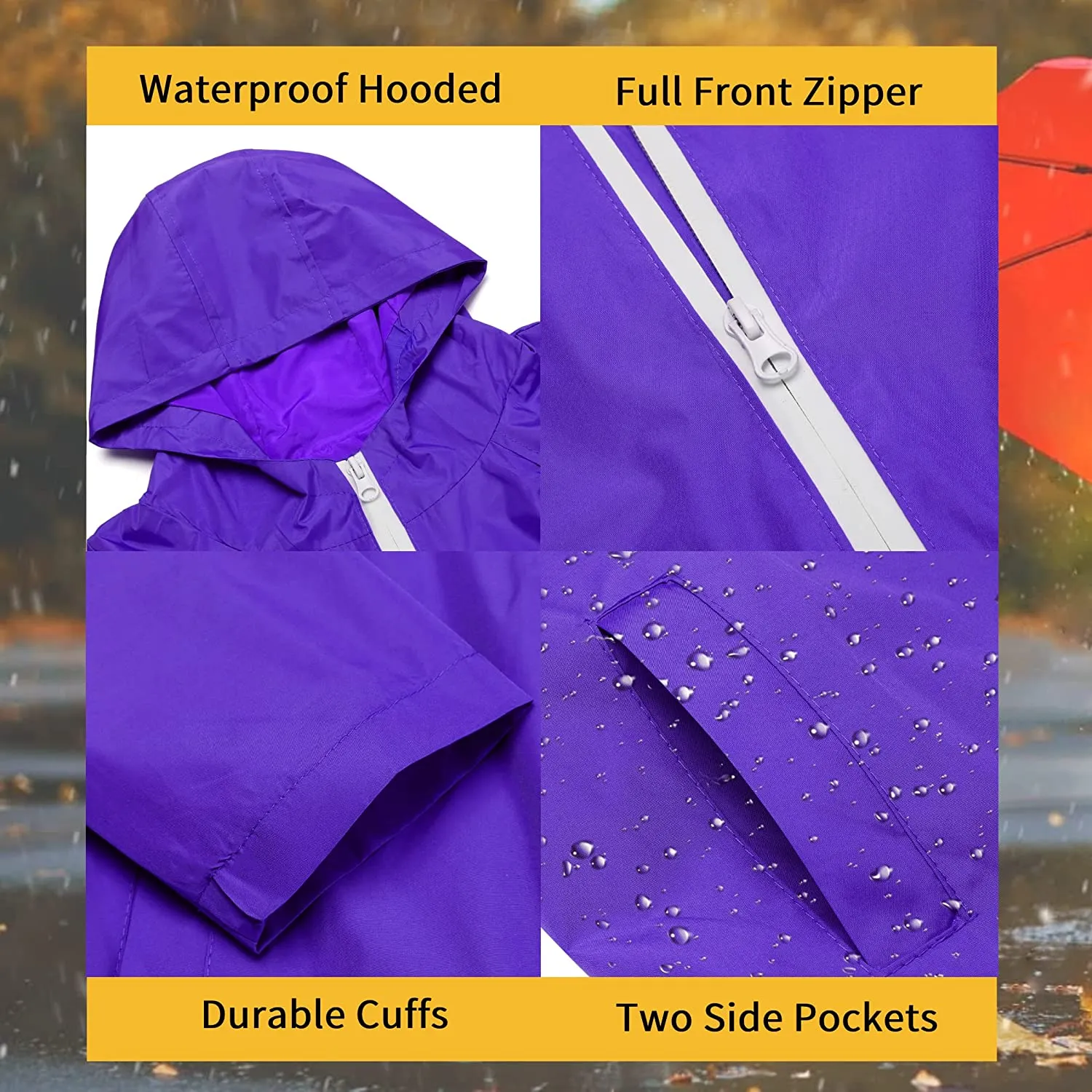 Arshiner Boys Girls Hooded Rain Jackets Waterproof Rain coats Packable Windbreaker for Kids Lightweight Jackets