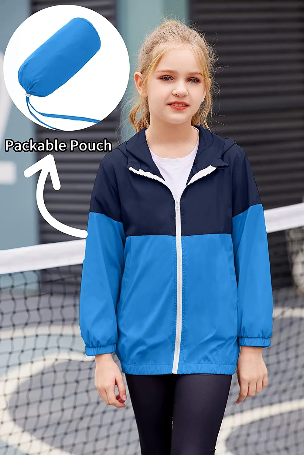 Arshiner Boys Girls Hooded Rain Jackets Waterproof Rain coats Packable Windbreaker for Kids Lightweight Jackets