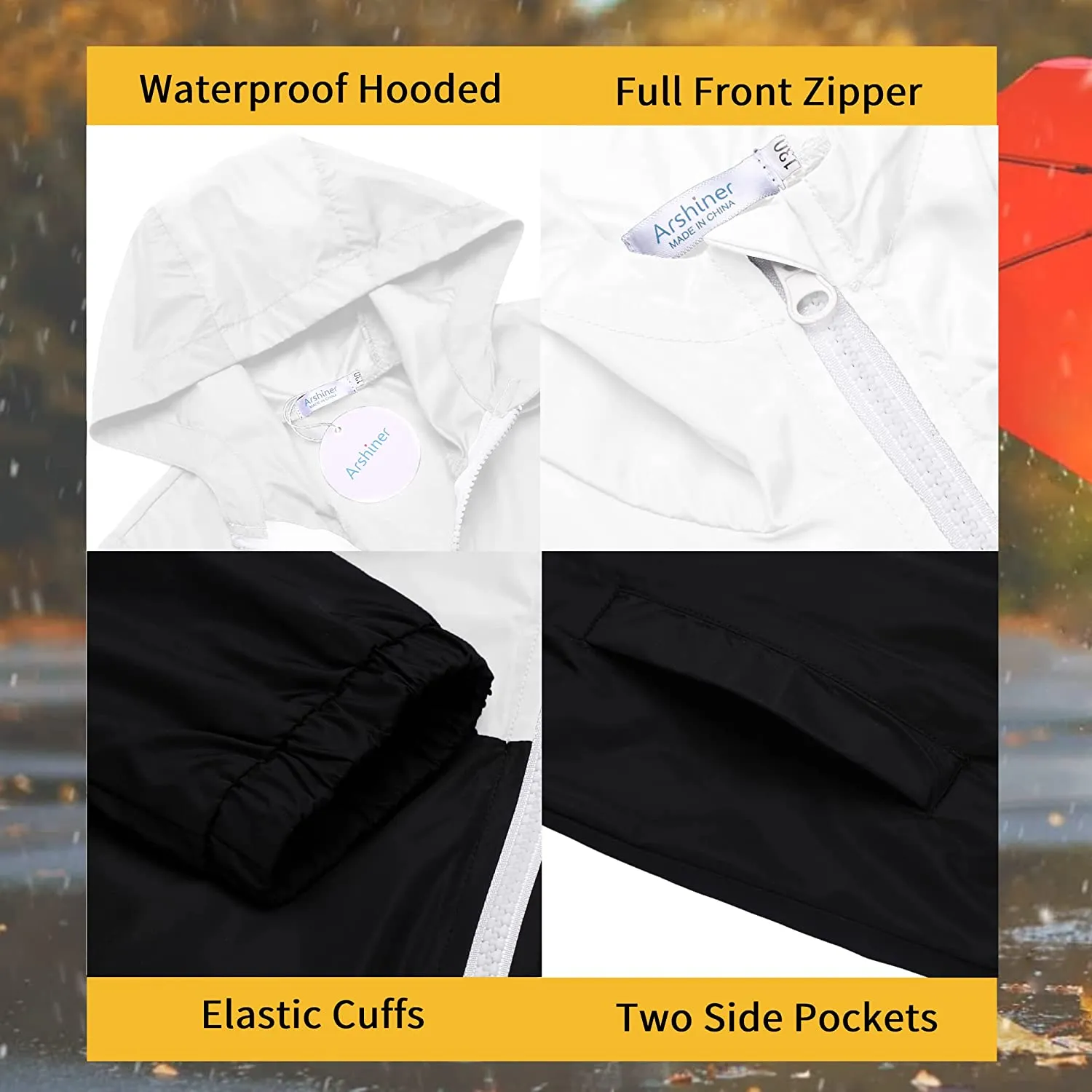 Arshiner Boys Girls Hooded Rain Jackets Waterproof Rain coats Packable Windbreaker for Kids Lightweight Jackets