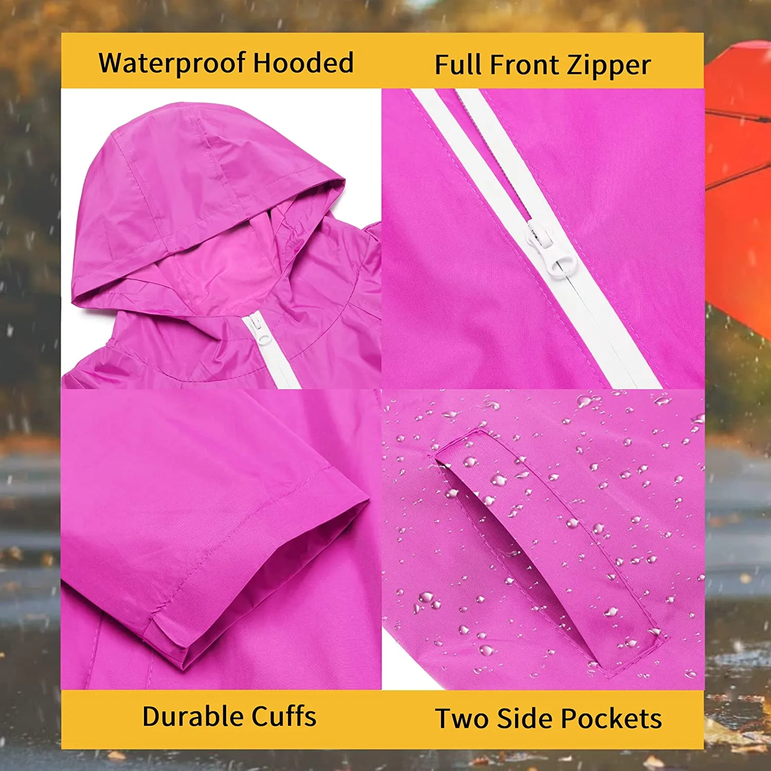 Arshiner Boys Girls Hooded Rain Jackets Waterproof Rain coats Packable Windbreaker for Kids Lightweight Jackets