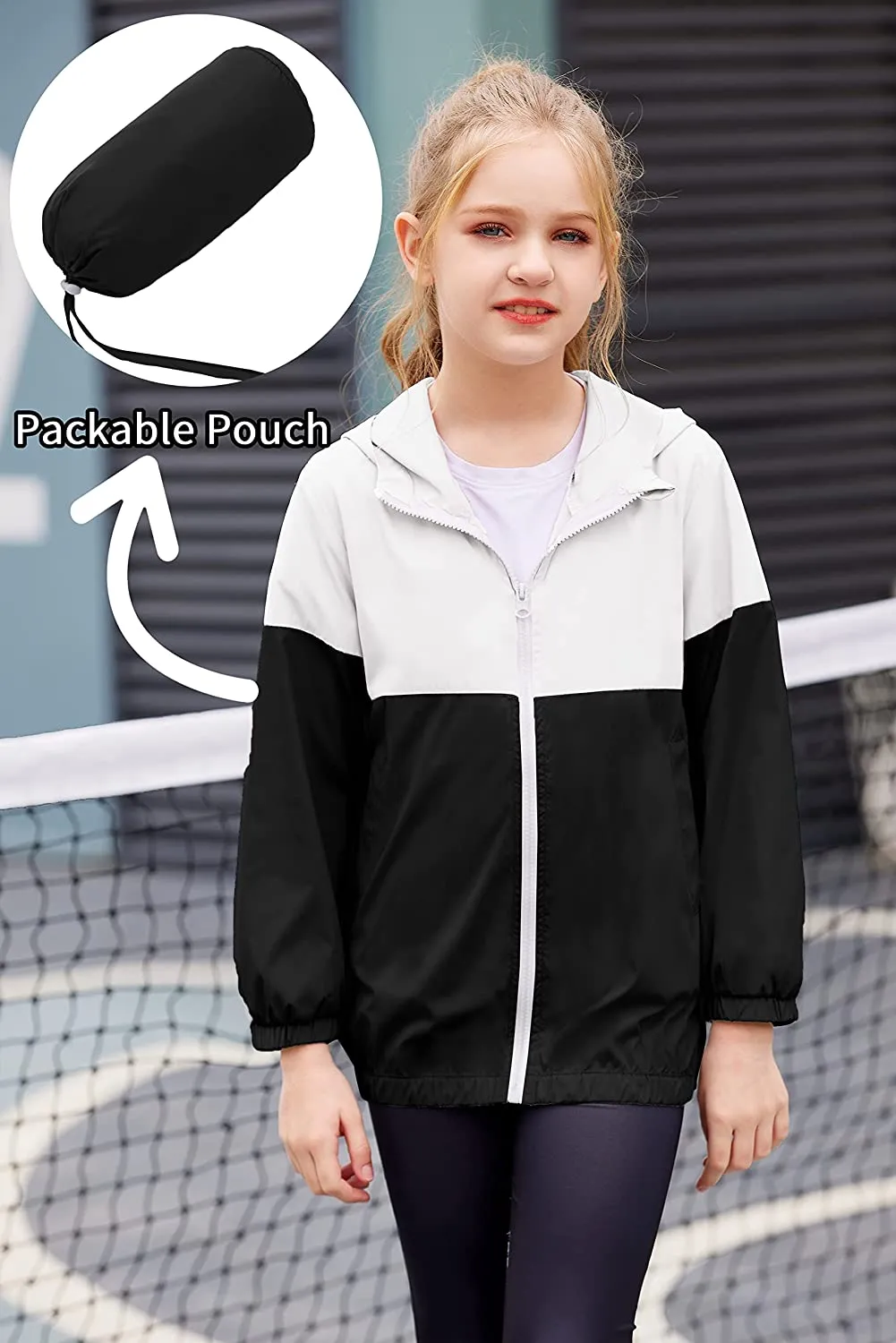 Arshiner Boys Girls Hooded Rain Jackets Waterproof Rain coats Packable Windbreaker for Kids Lightweight Jackets