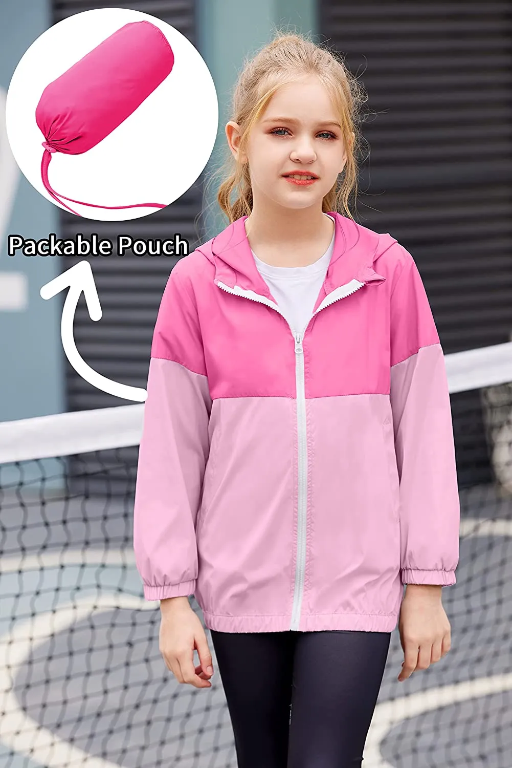 Arshiner Boys Girls Hooded Rain Jackets Waterproof Rain coats Packable Windbreaker for Kids Lightweight Jackets