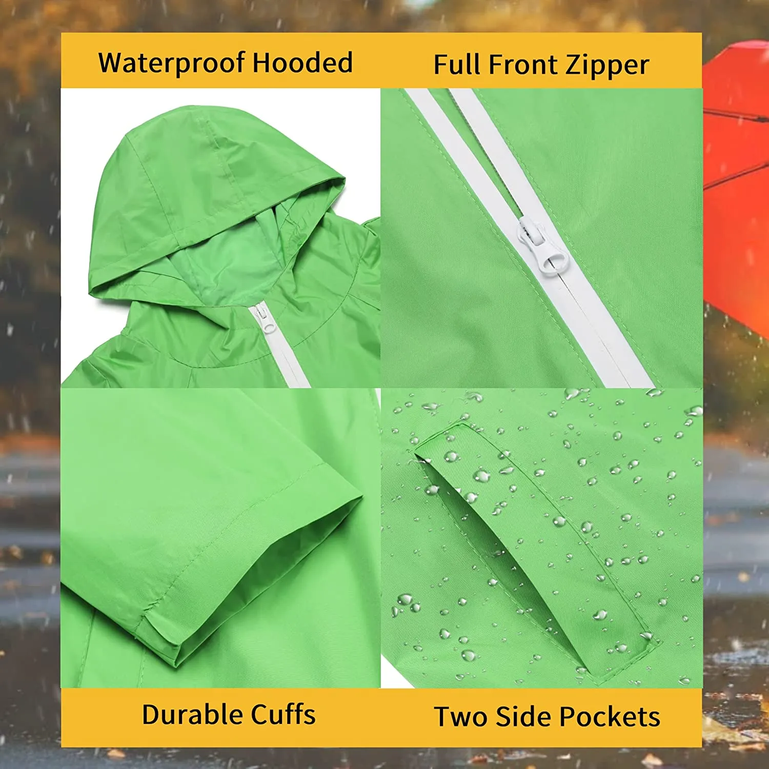 Arshiner Boys Girls Hooded Rain Jackets Waterproof Rain coats Packable Windbreaker for Kids Lightweight Jackets