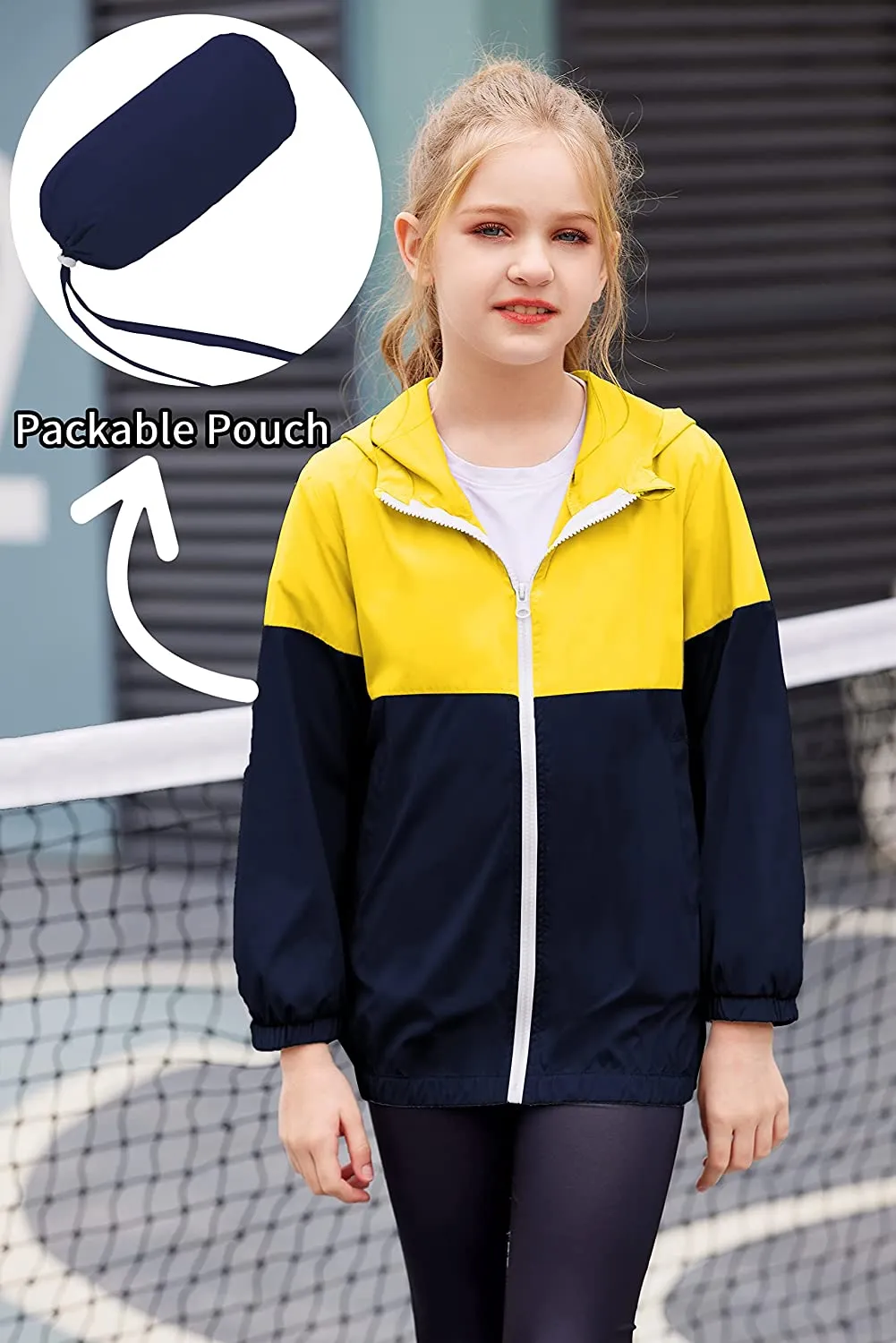 Arshiner Boys Girls Hooded Rain Jackets Waterproof Rain coats Packable Windbreaker for Kids Lightweight Jackets