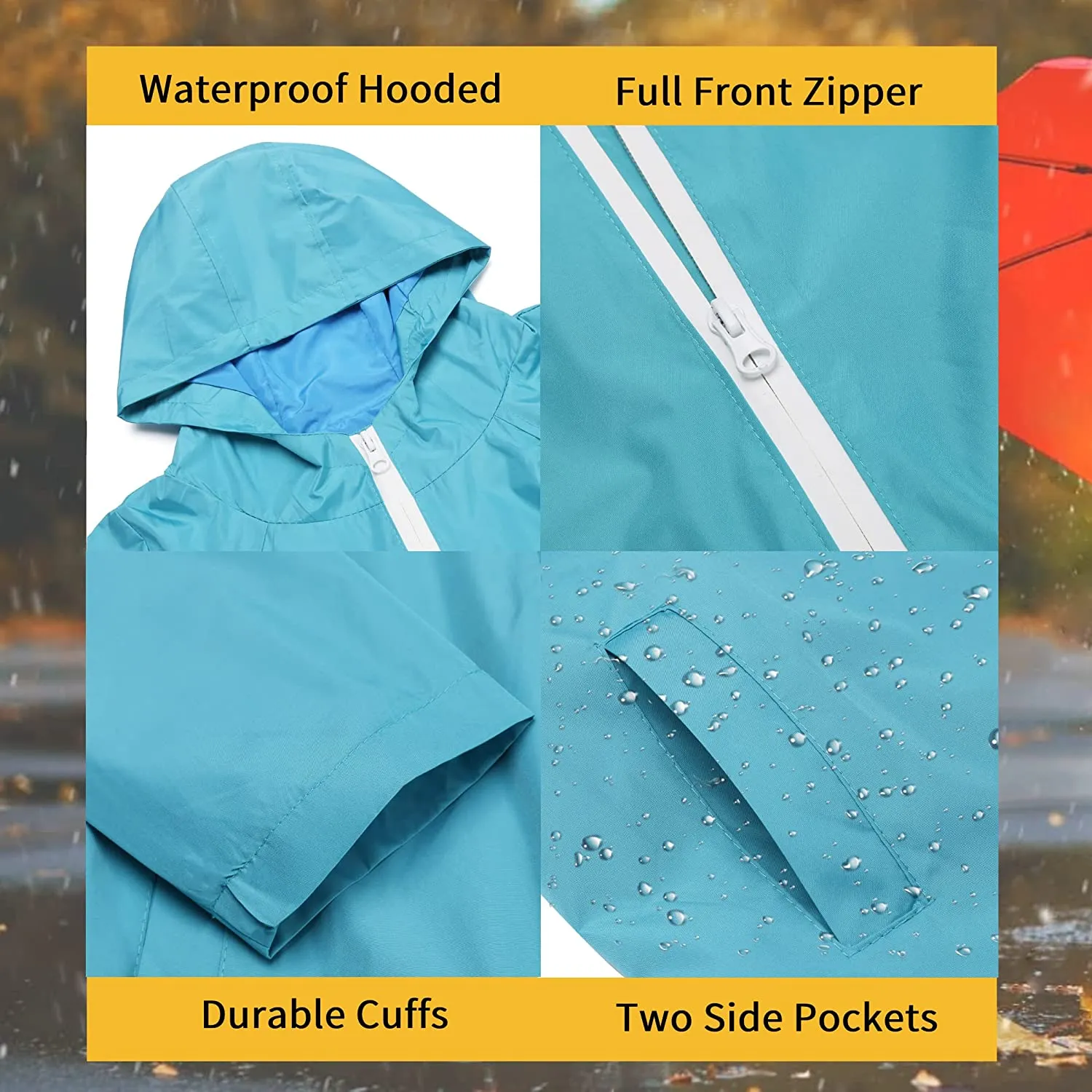 Arshiner Boys Girls Hooded Rain Jackets Waterproof Rain coats Packable Windbreaker for Kids Lightweight Jackets