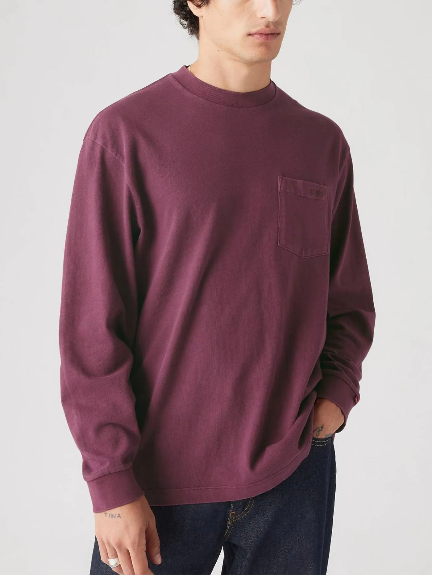 Authentic Pocket Garment Dye Fig Long Sleeve T-Shirt