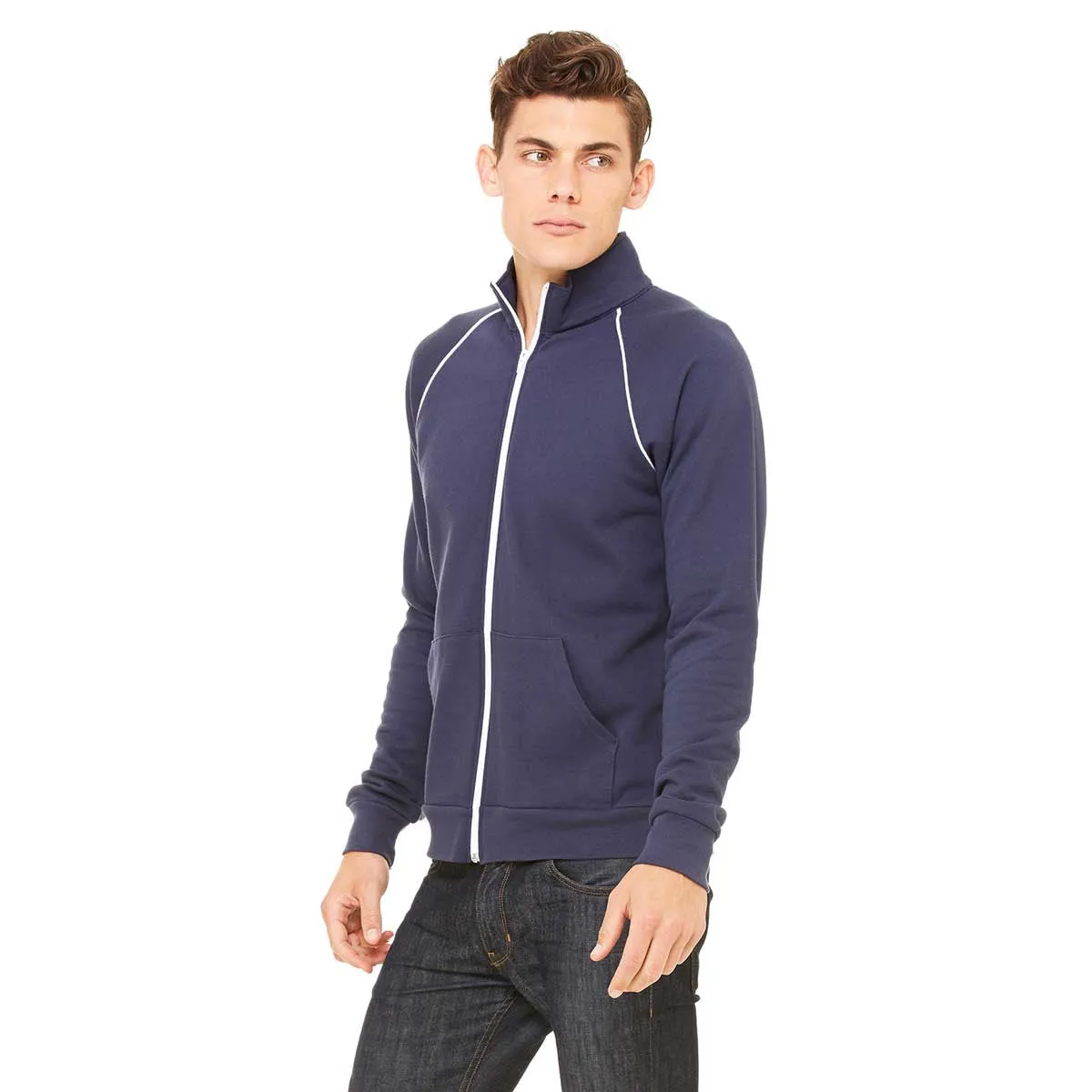 Bella   Canvas Men's Navy/White Piped Fleece Jacket