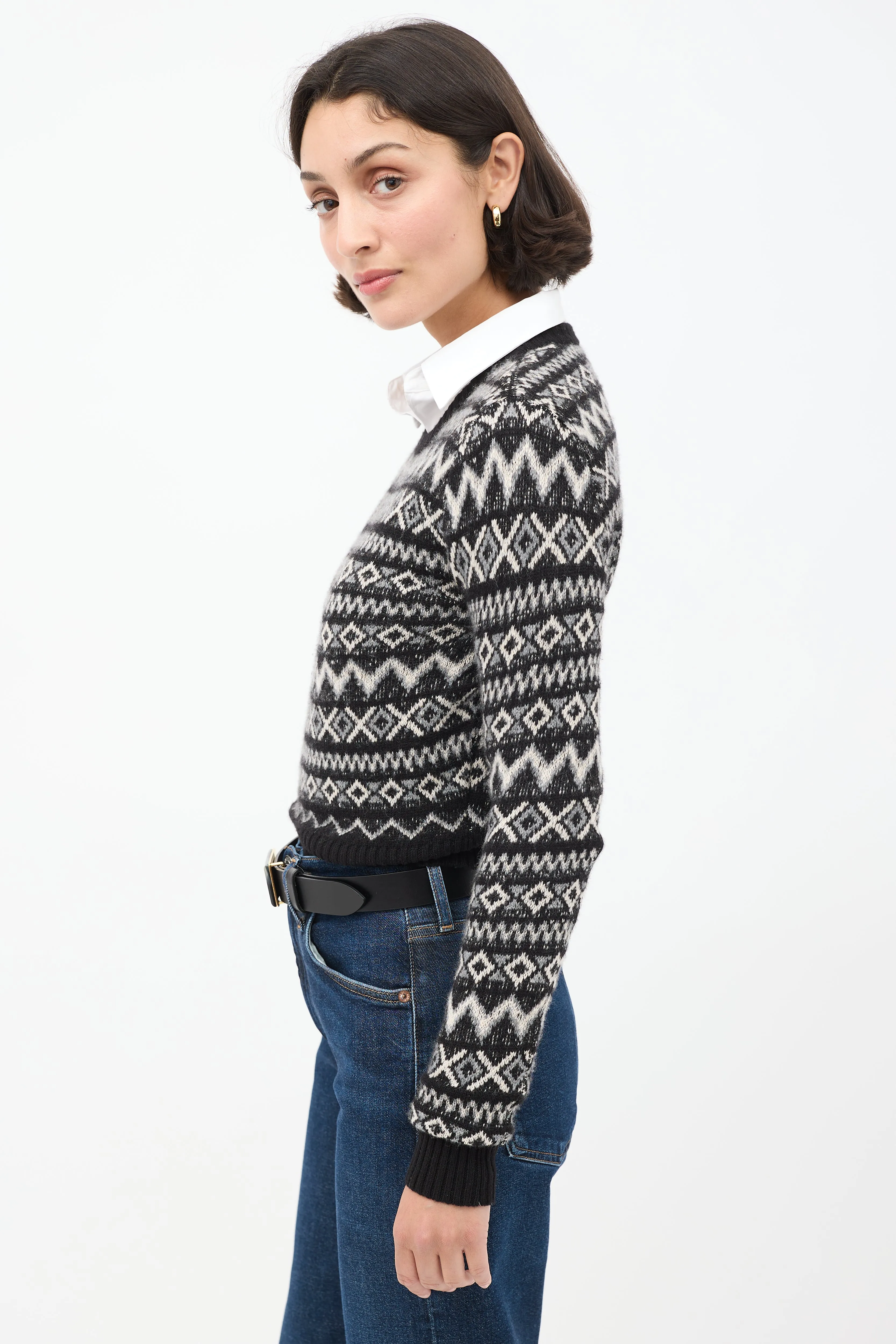 Black & White Cashmere Geometric Aroon Sweater