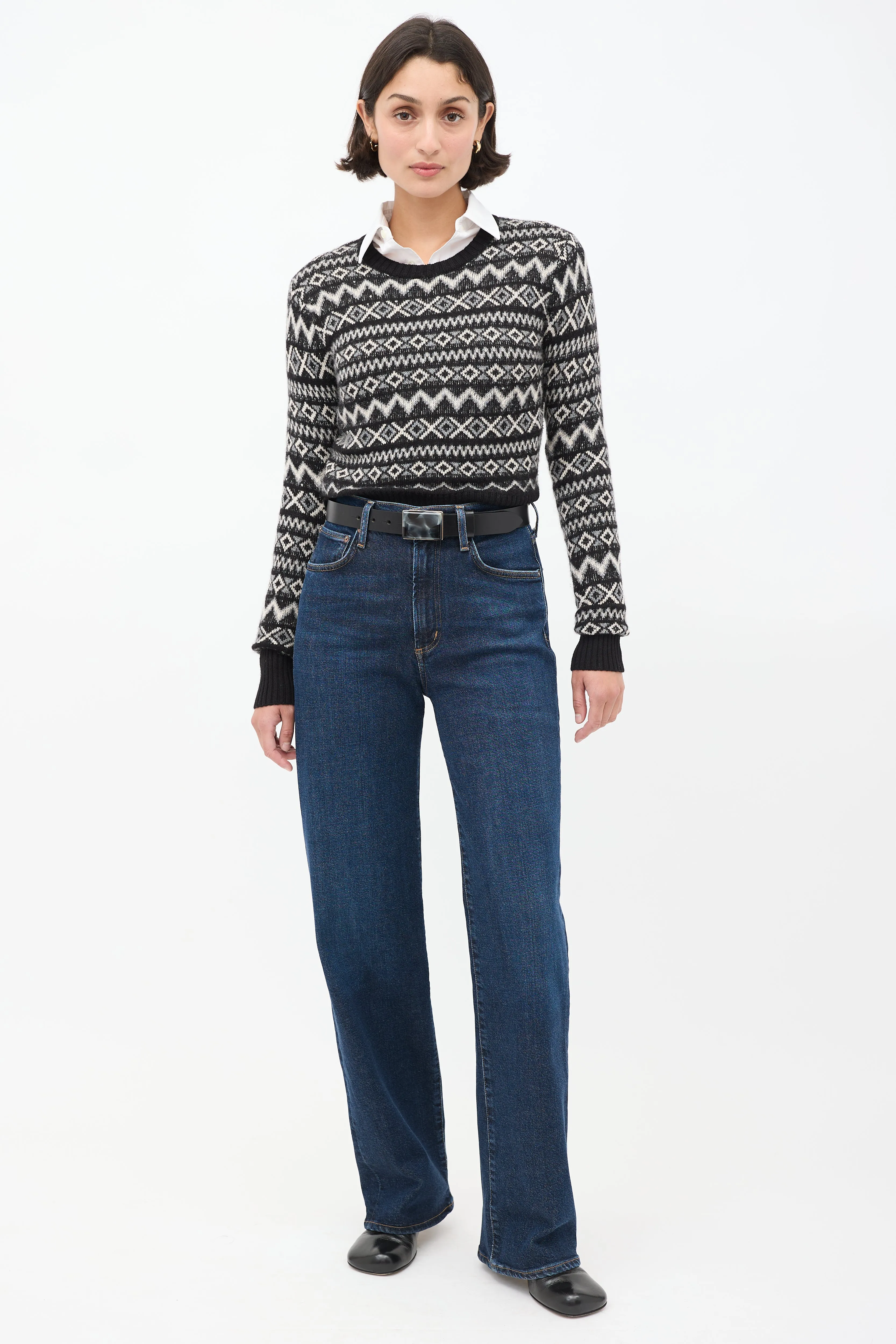 Black & White Cashmere Geometric Aroon Sweater