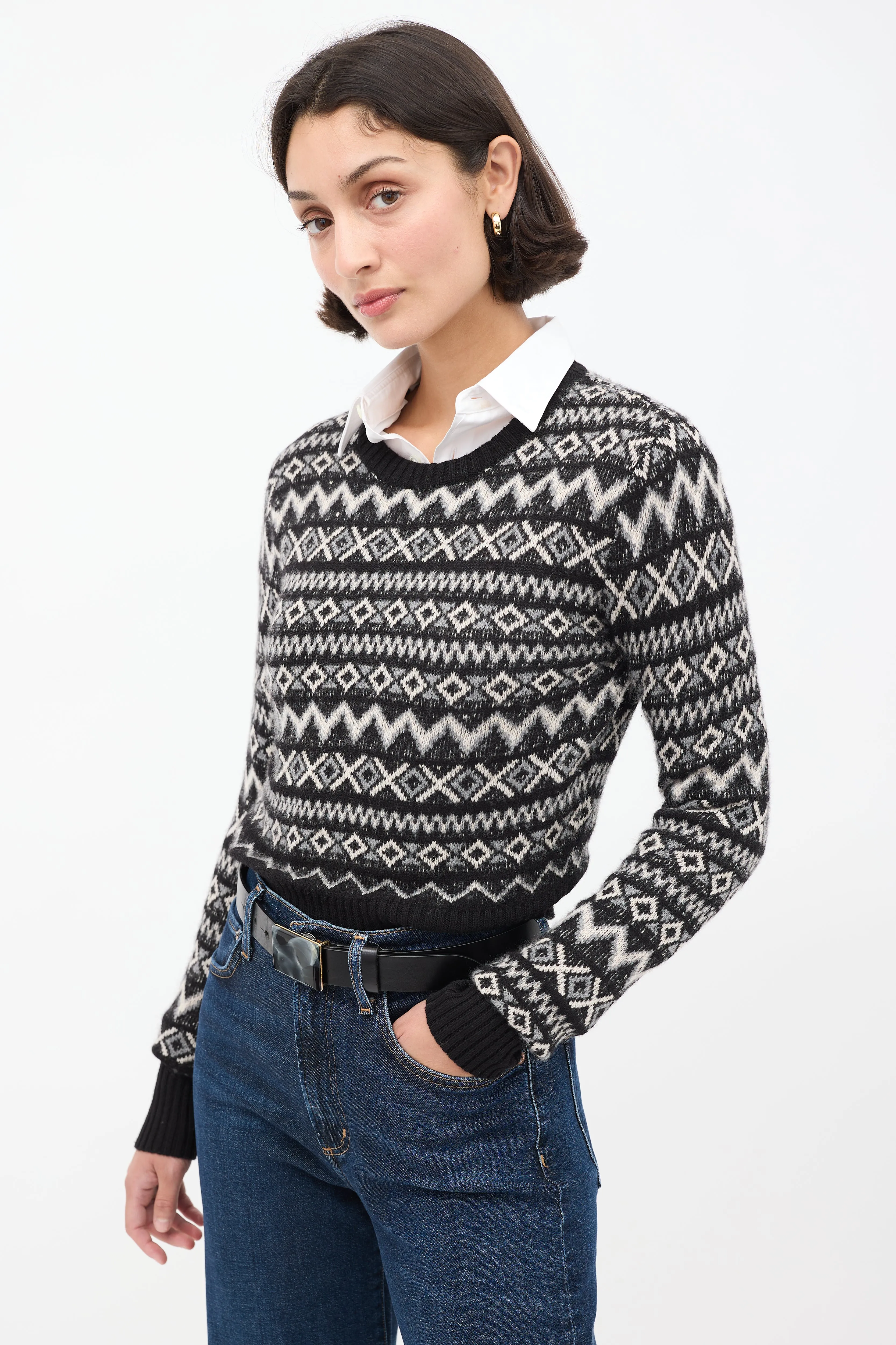 Black & White Cashmere Geometric Aroon Sweater