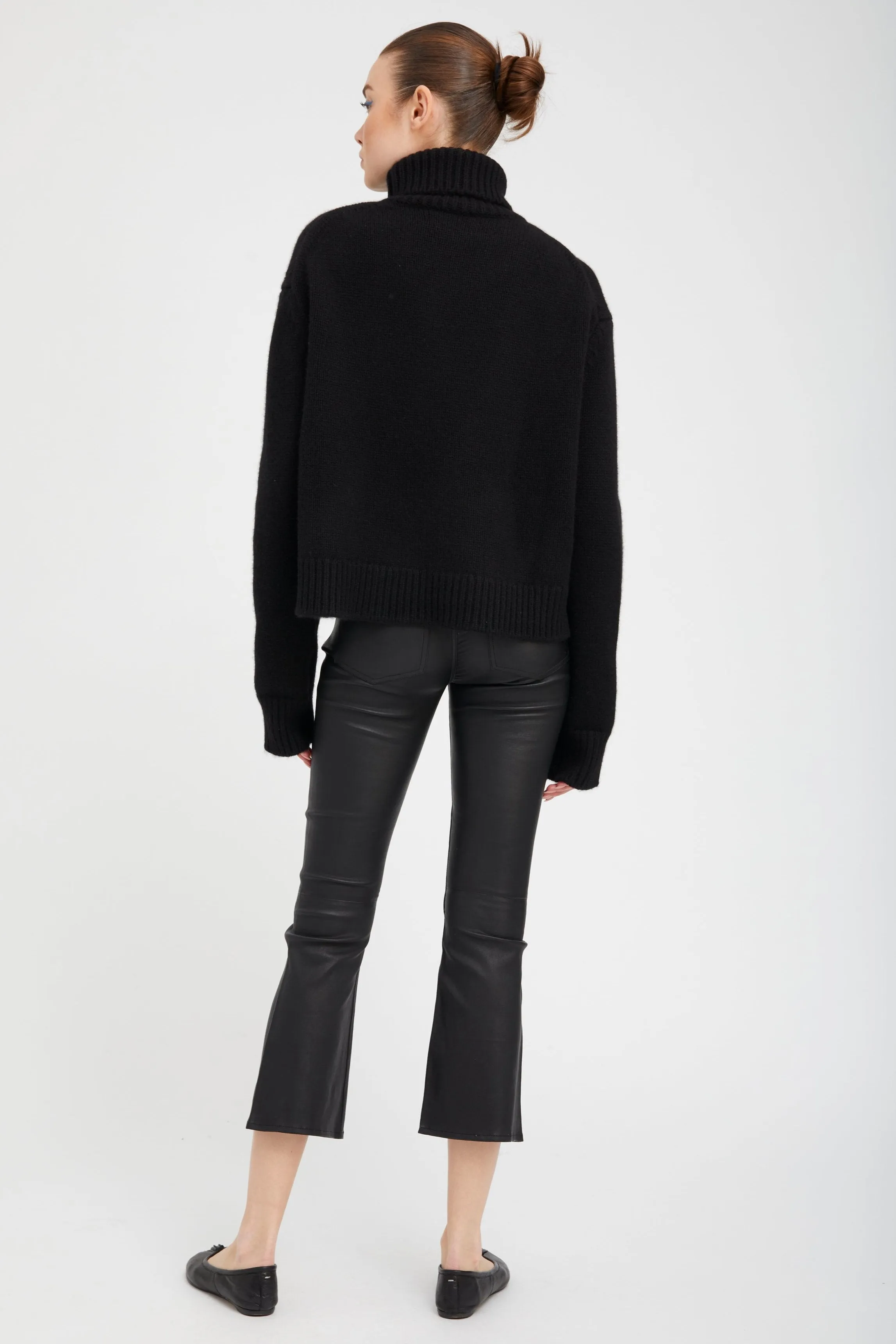 Black Leather 5 Pocket Crop Flare Pants