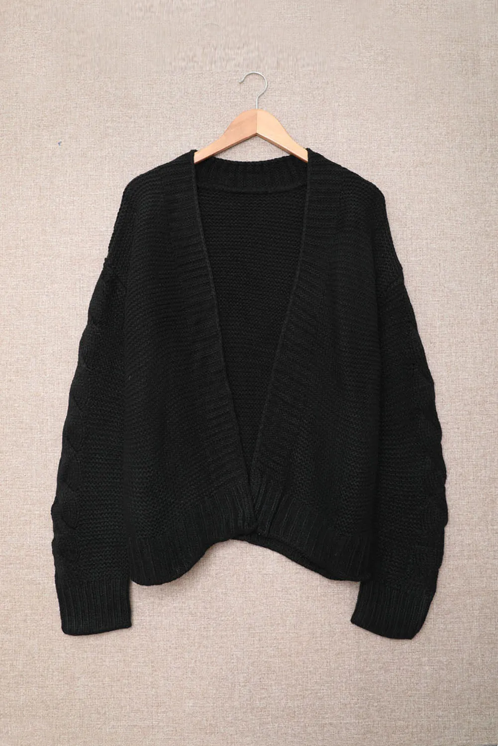 Black Open Front Chunky Knit Cardigan