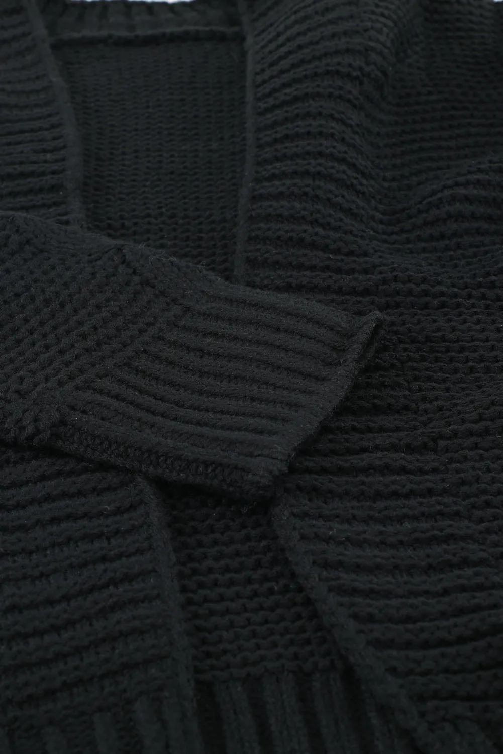 Black Open Front Chunky Knit Cardigan