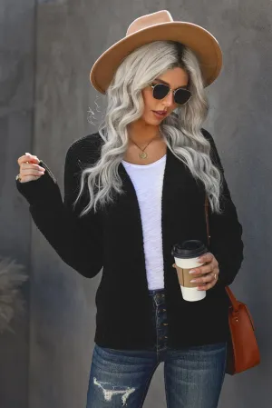 Black Open Front Chunky Knit Cardigan