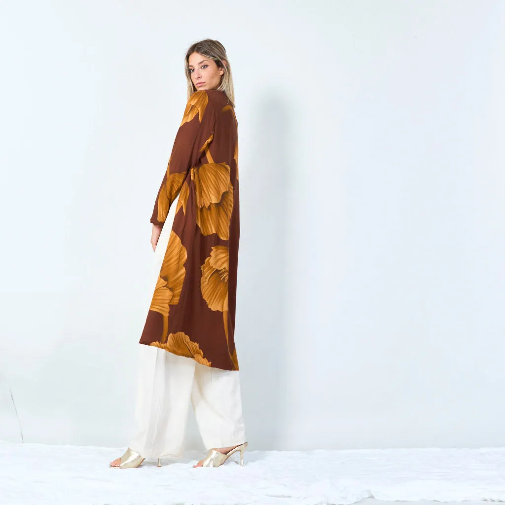 Botanical print open-front kimono wholesale