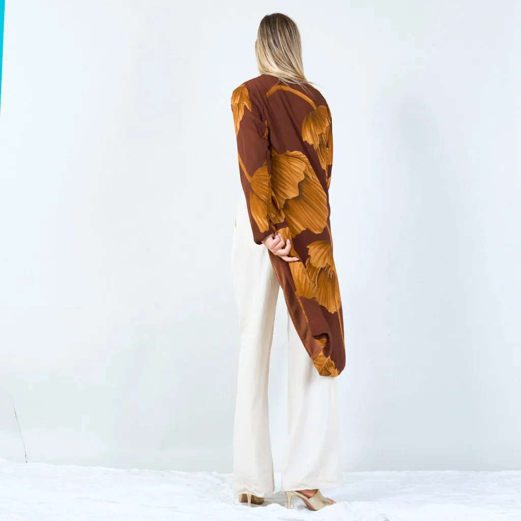 Botanical print open-front kimono wholesale