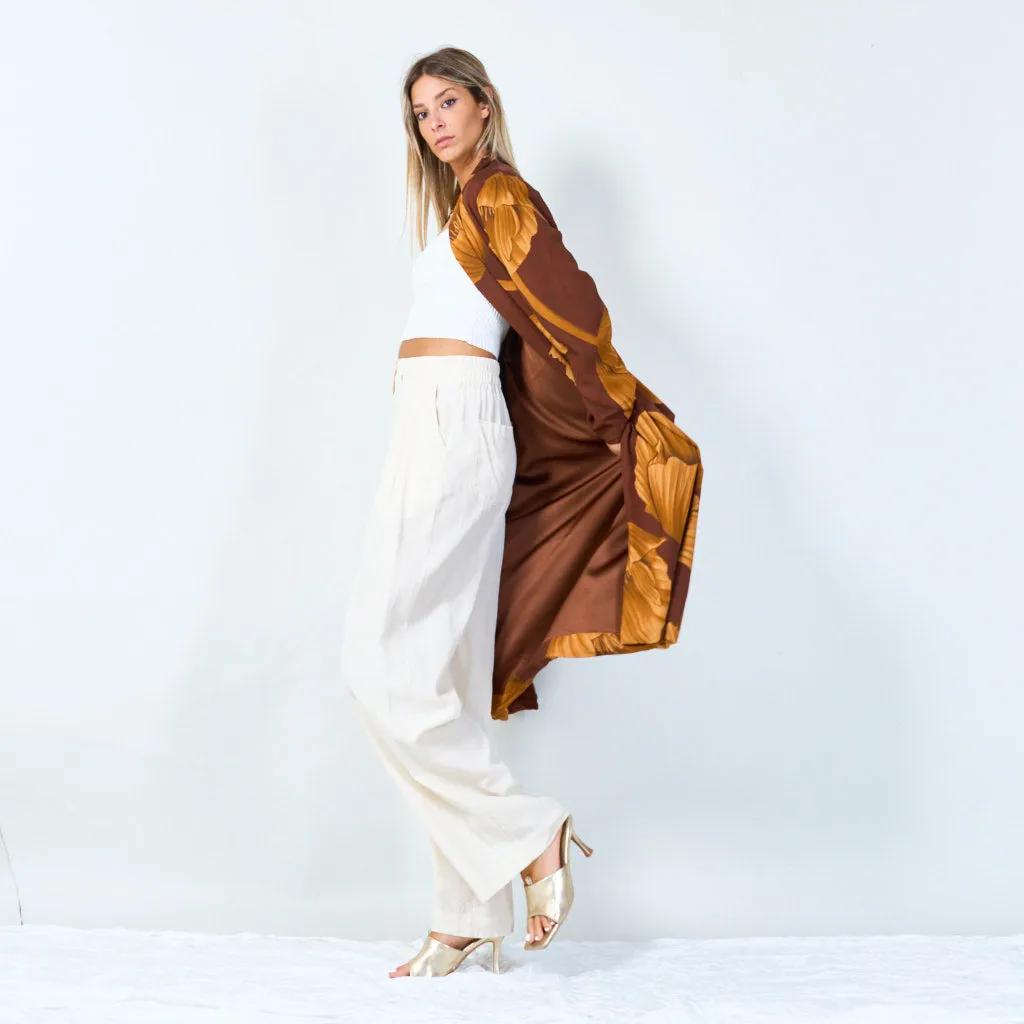 Botanical print open-front kimono wholesale