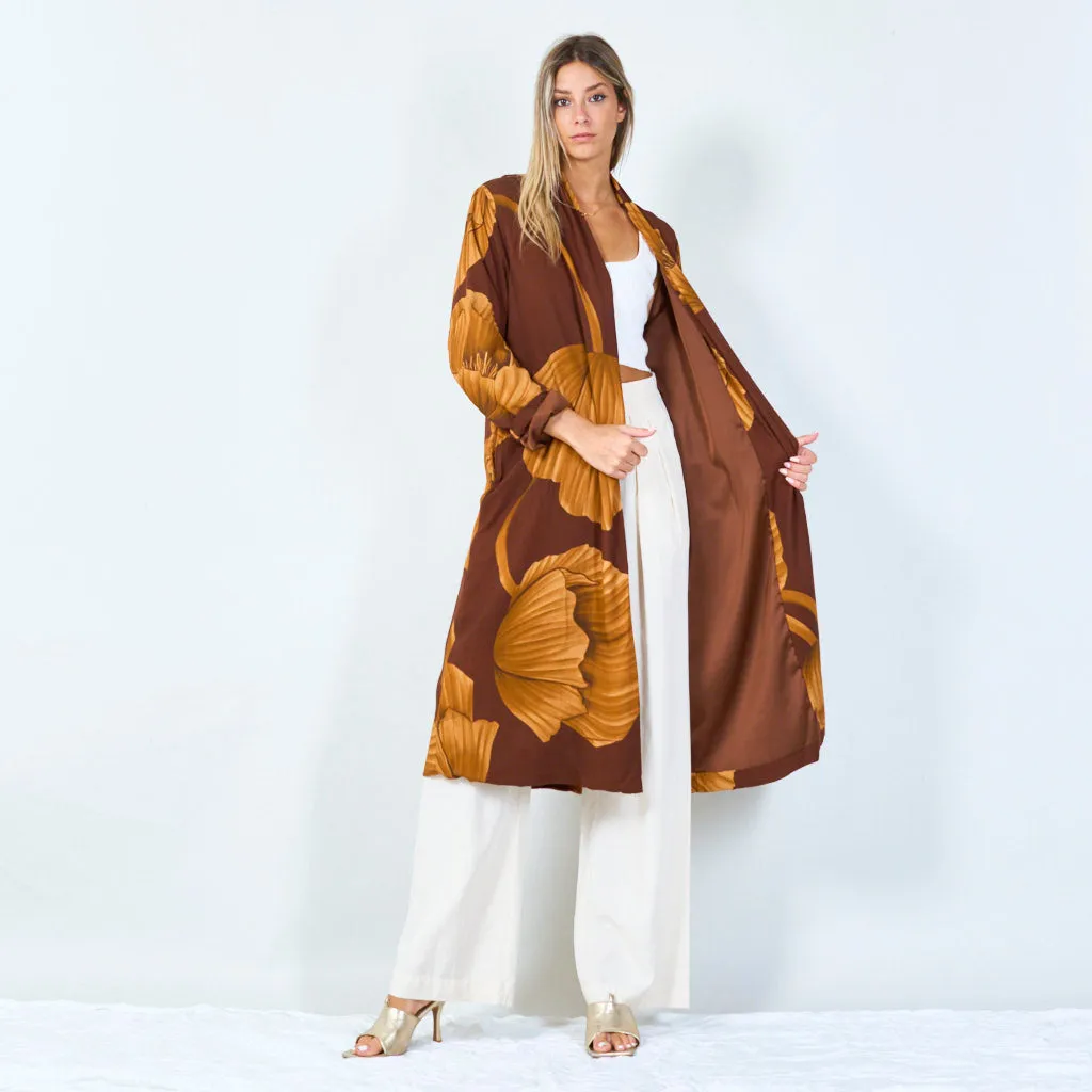Botanical print open-front kimono wholesale