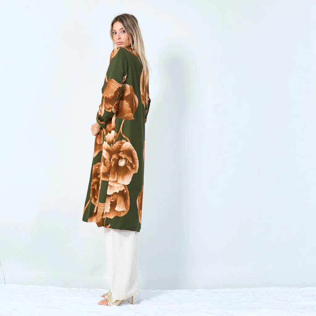 Botanical print open-front kimono wholesale