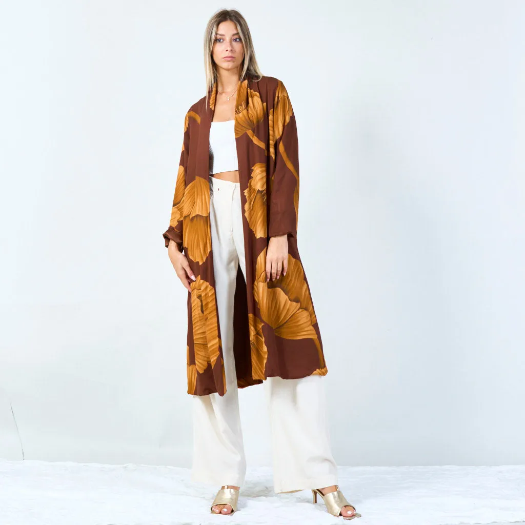 Botanical print open-front kimono wholesale