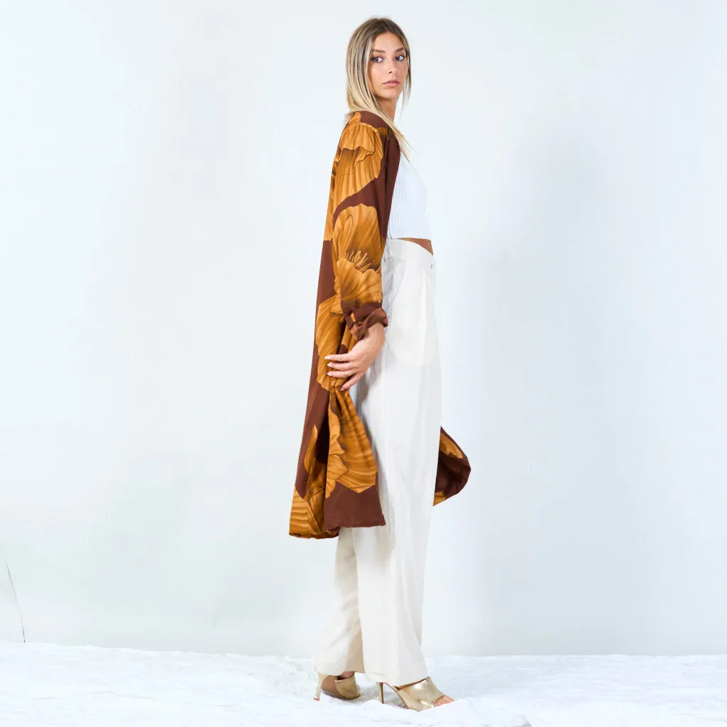 Botanical print open-front kimono wholesale