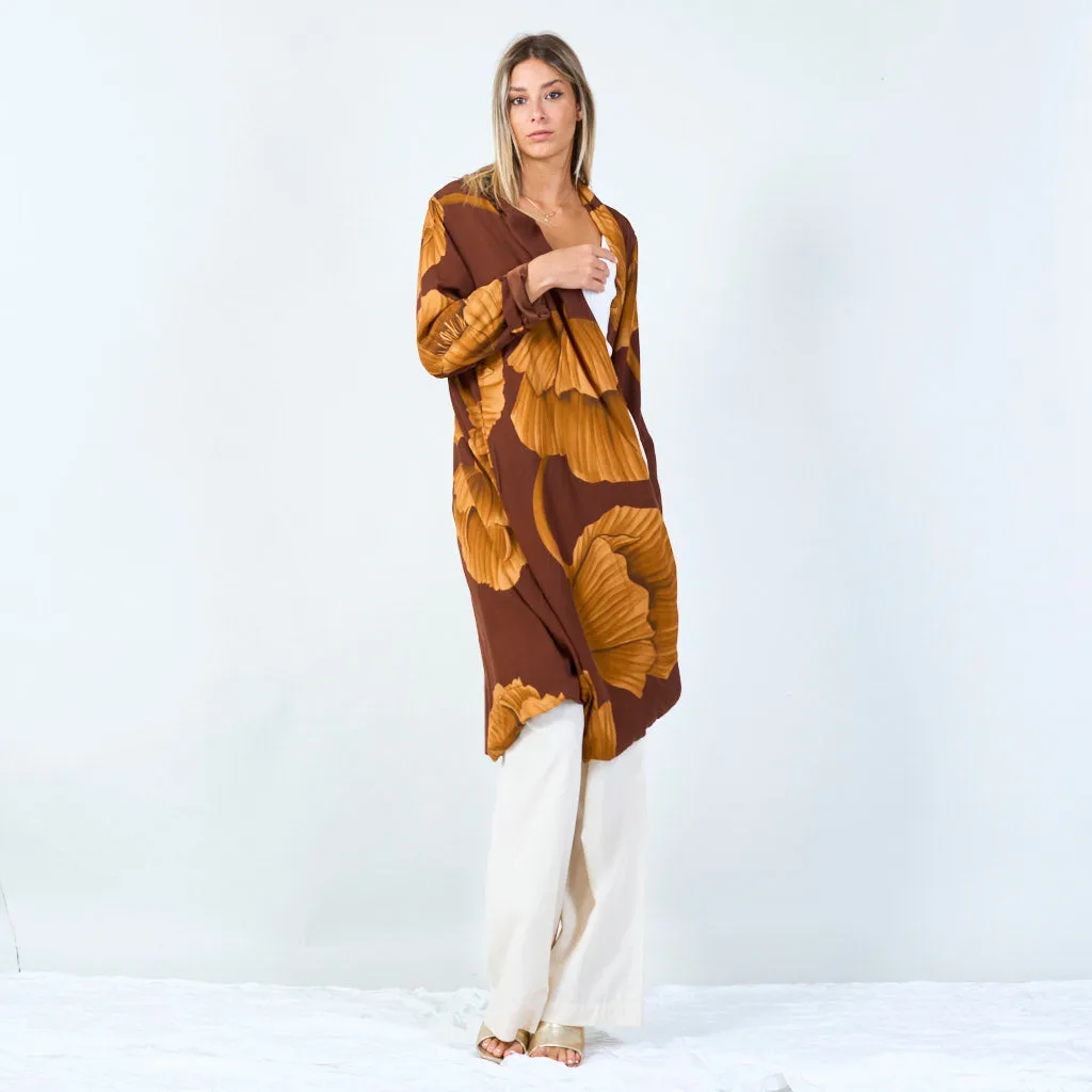Botanical print open-front kimono wholesale