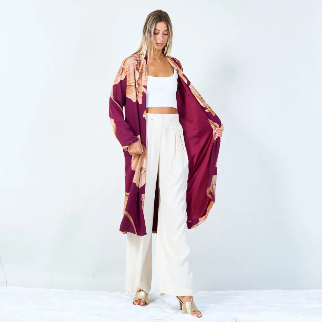 Botanical print open-front kimono wholesale