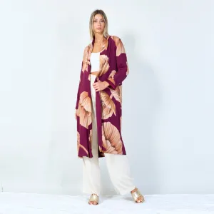 Botanical print open-front kimono wholesale