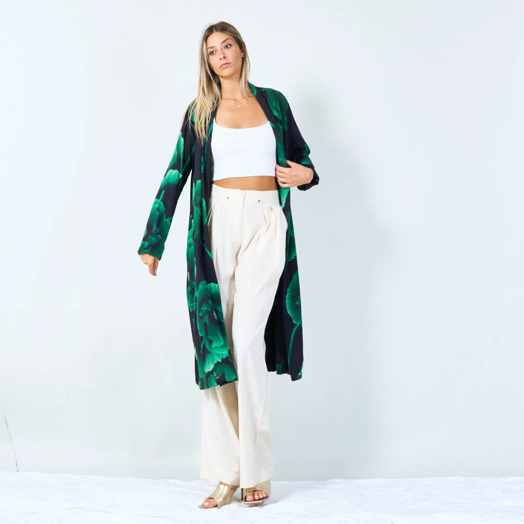 Botanical print open-front kimono wholesale