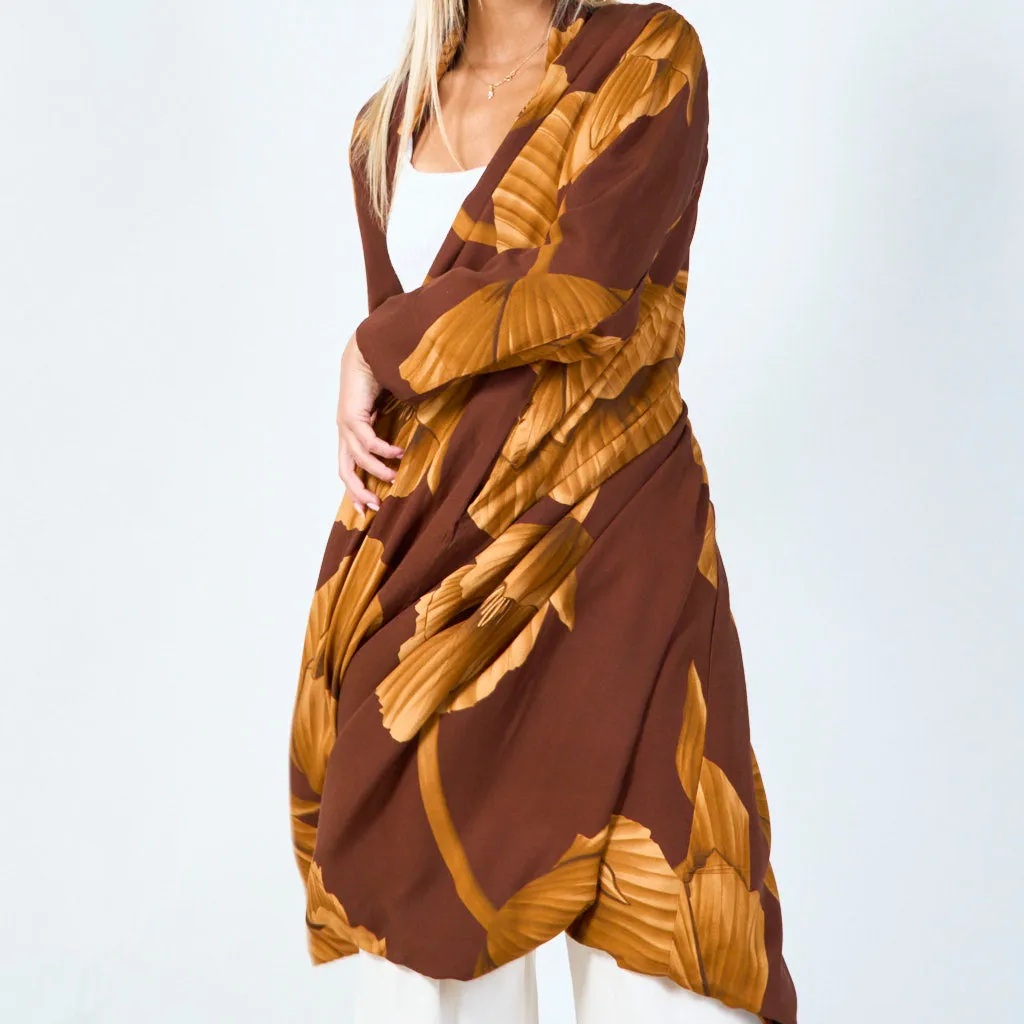 Botanical print open-front kimono wholesale