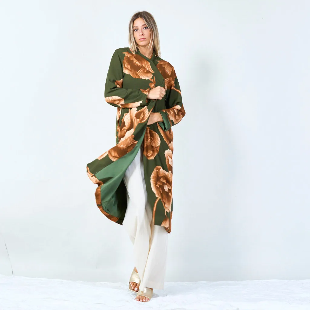 Botanical print open-front kimono wholesale