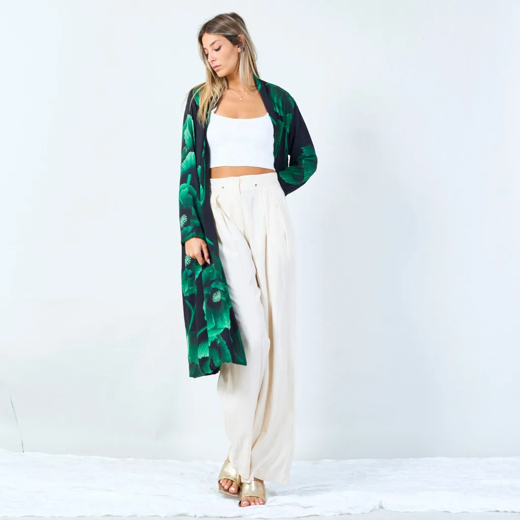 Botanical print open-front kimono wholesale