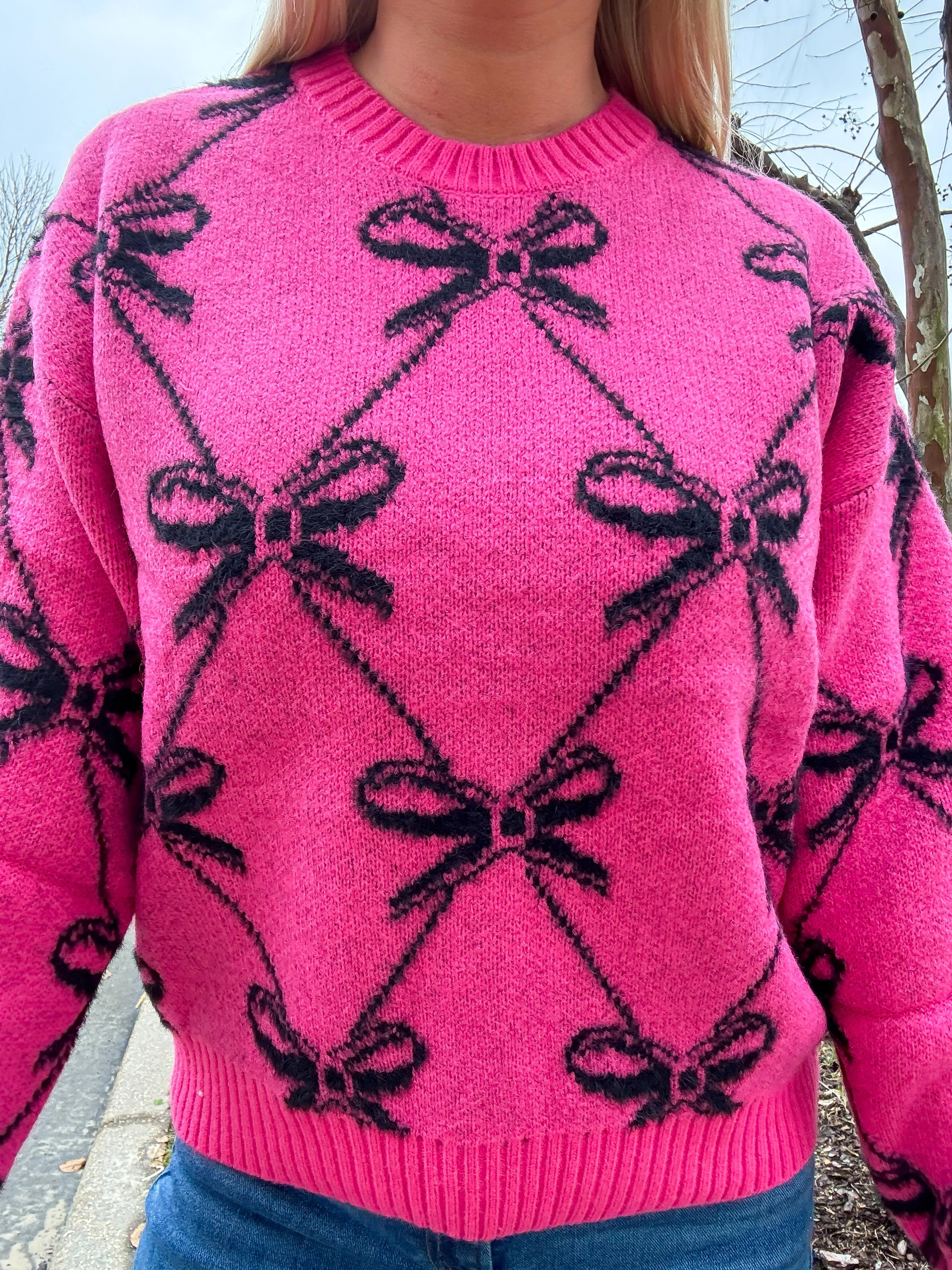 Bow Sweater Pink and Black