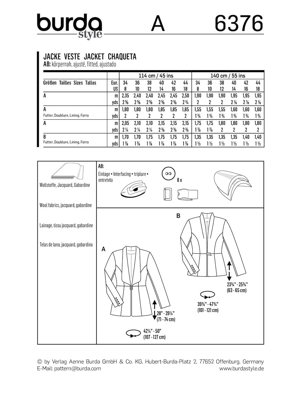 Burda Pattern B6376 Misses' Blazers