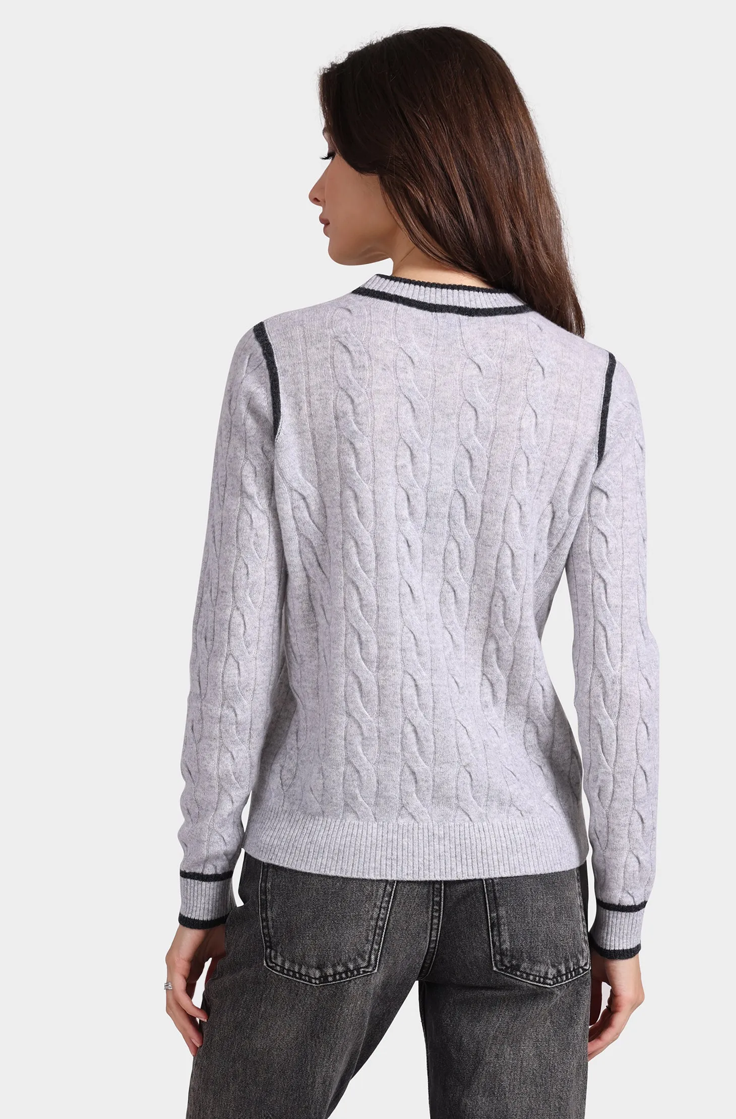 Cashmere Mixed Stitch Crew with Tipping