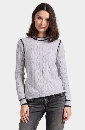 Cashmere Mixed Stitch Crew with Tipping