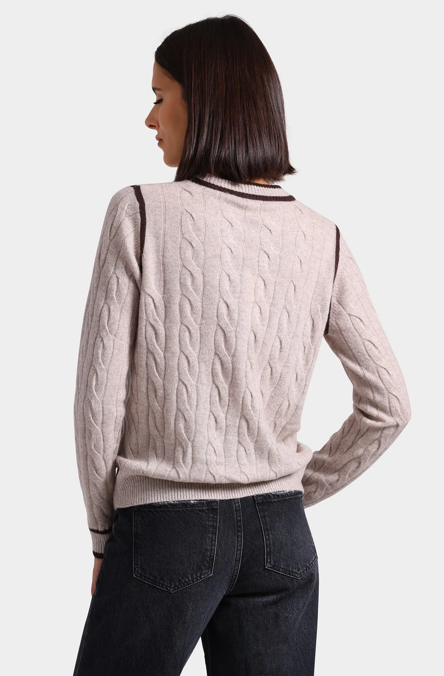 Cashmere Mixed Stitch Crew with Tipping