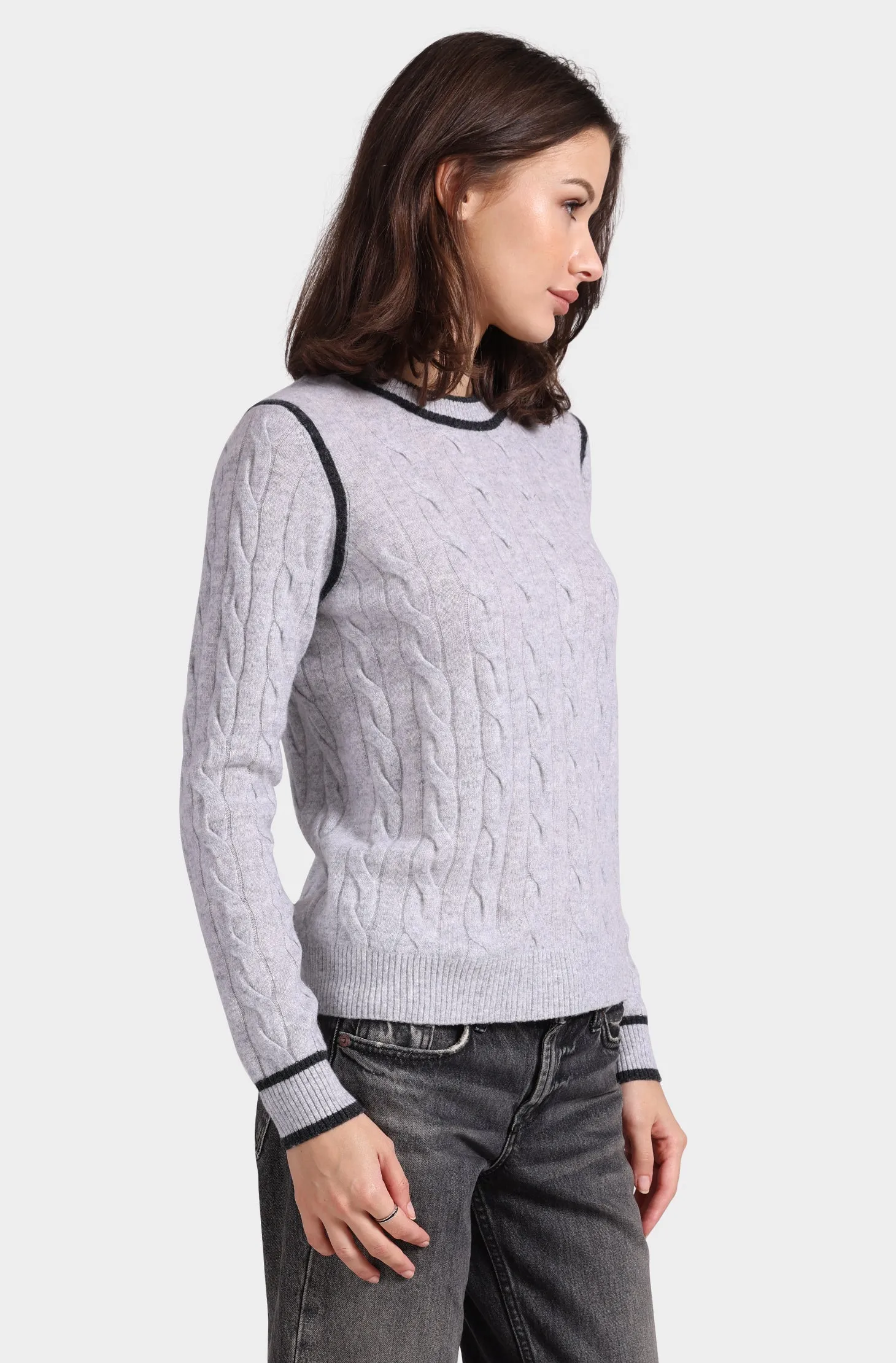 Cashmere Mixed Stitch Crew with Tipping