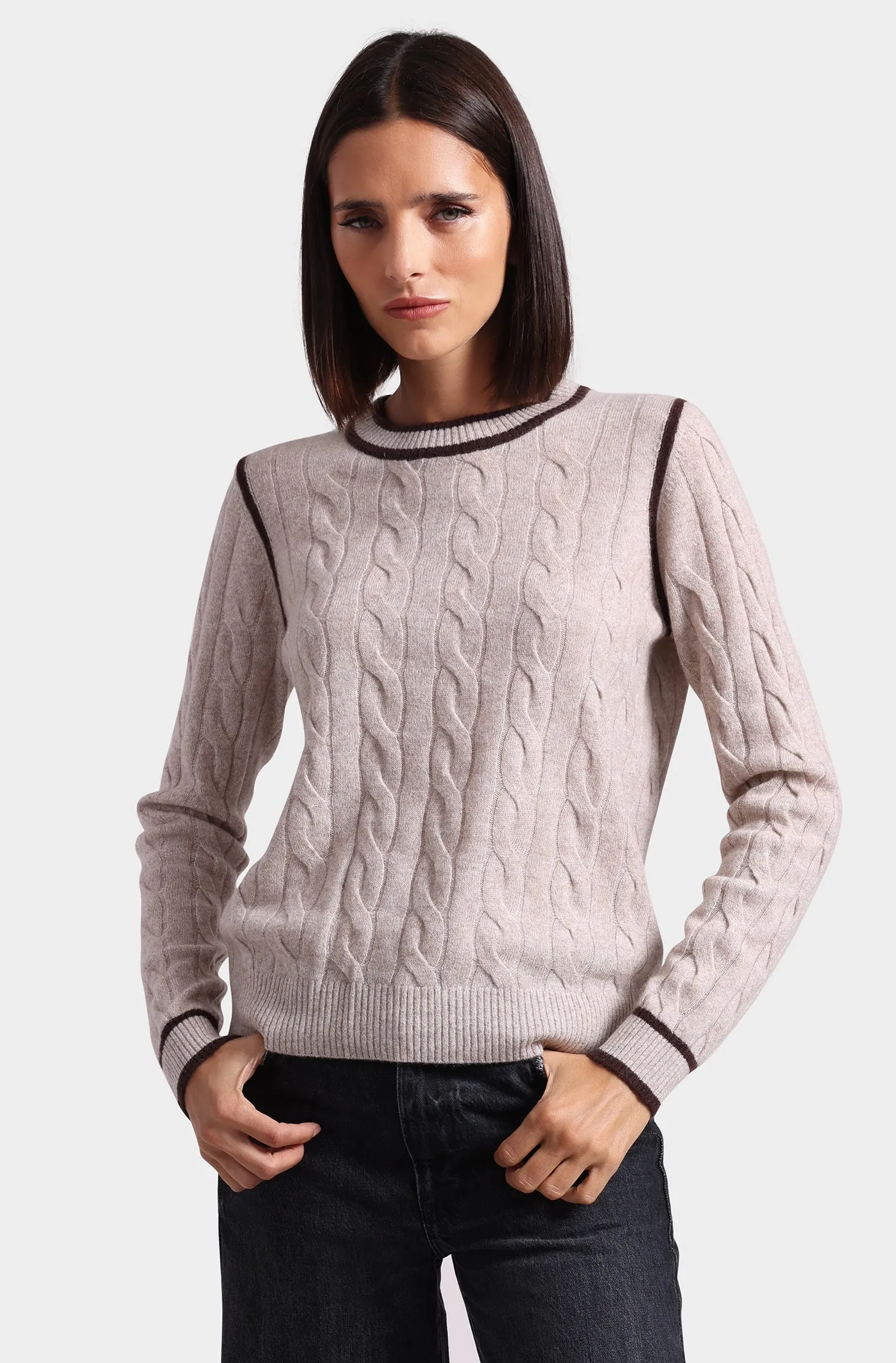 Cashmere Mixed Stitch Crew with Tipping