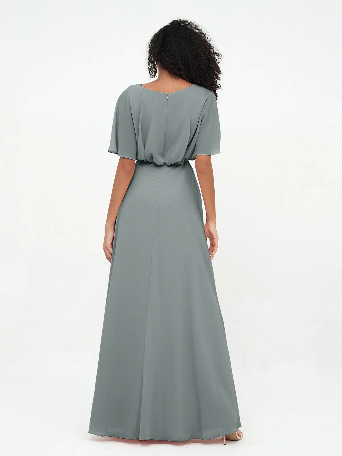 Chiffon Full Length Bridesmaid Dresses with Wrap Steel Grey Plus Size